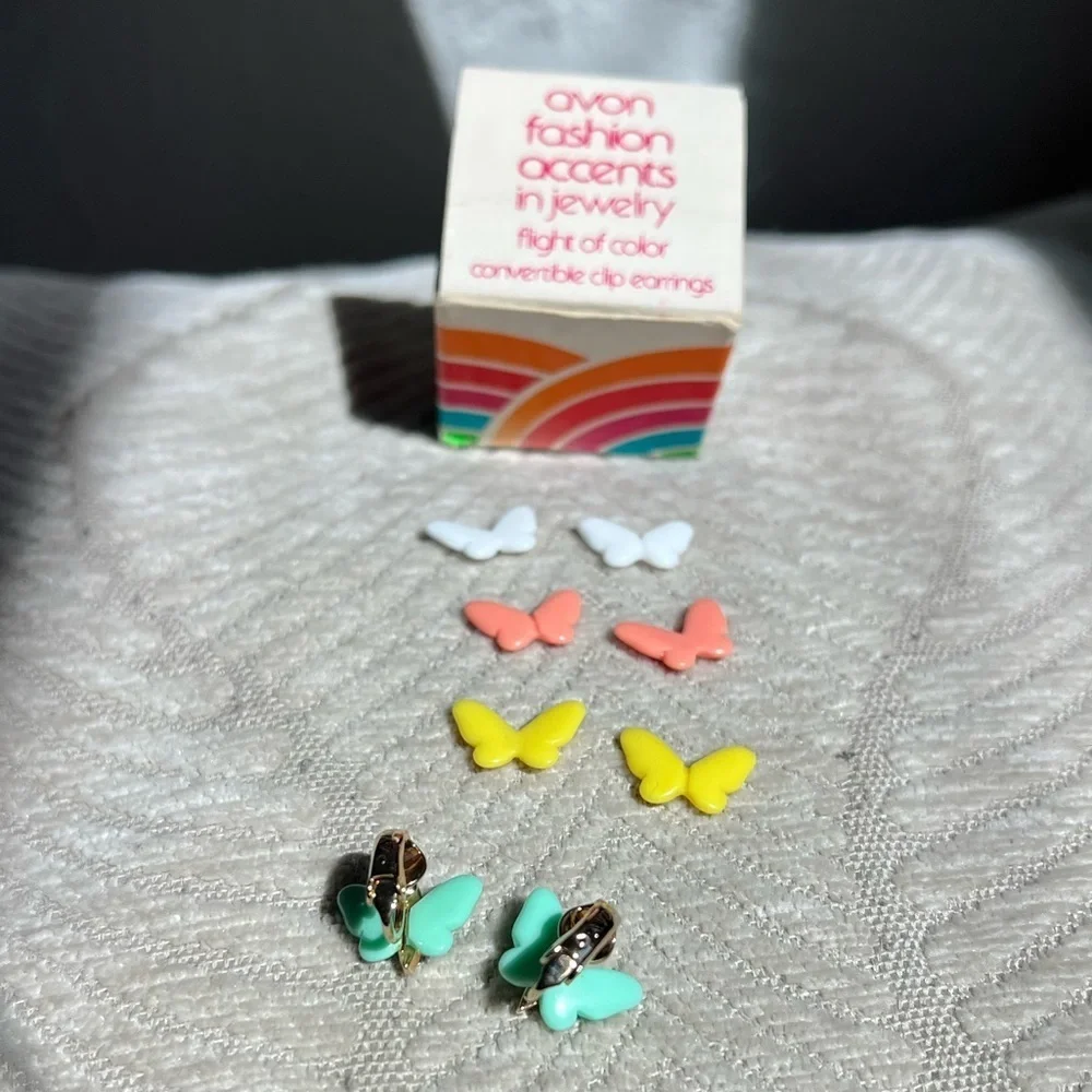 Vintage Avon Butterfly Clip-On Earrings 70s Flight of Color Convertible Jewelry